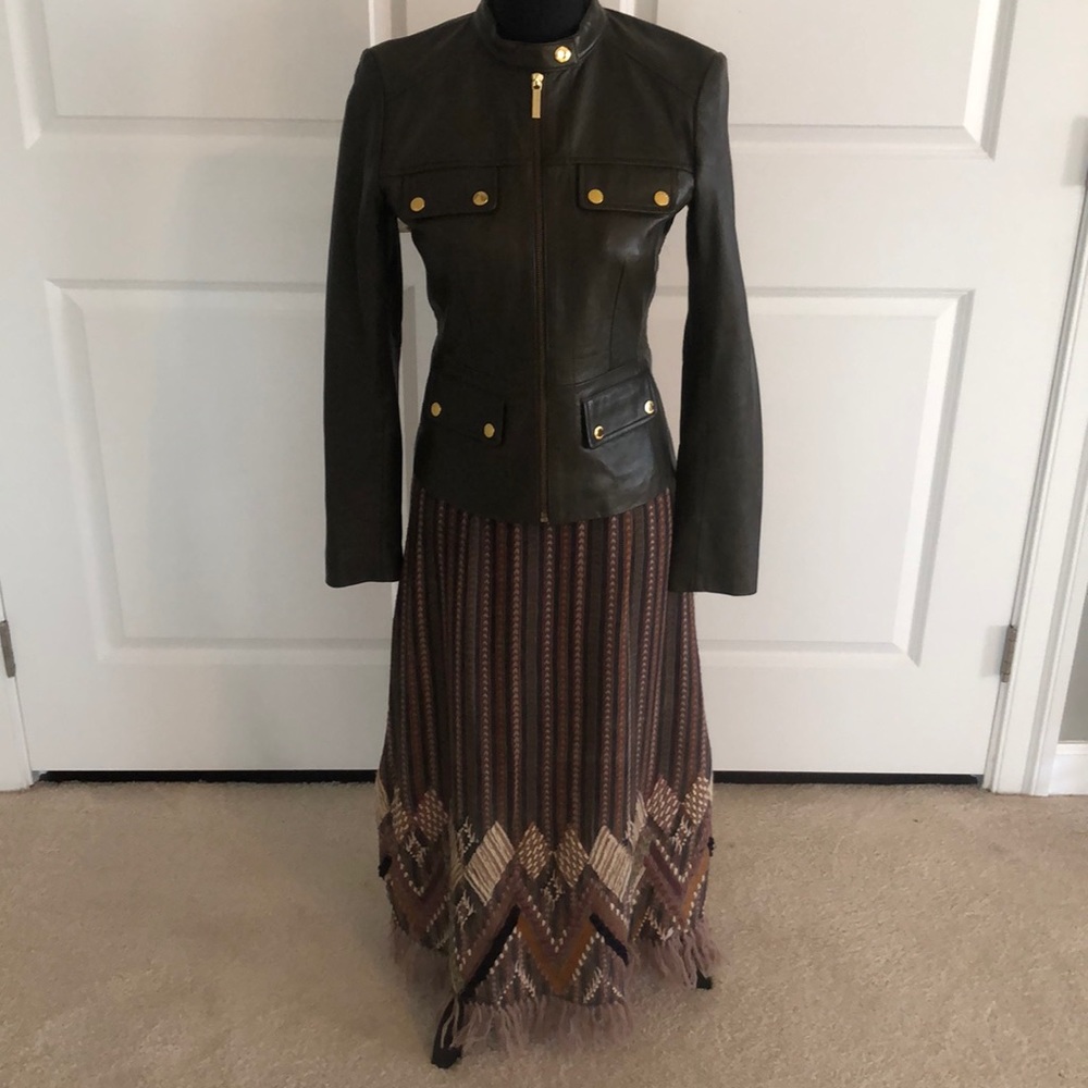 Olive colored Michael Kors leather jacket